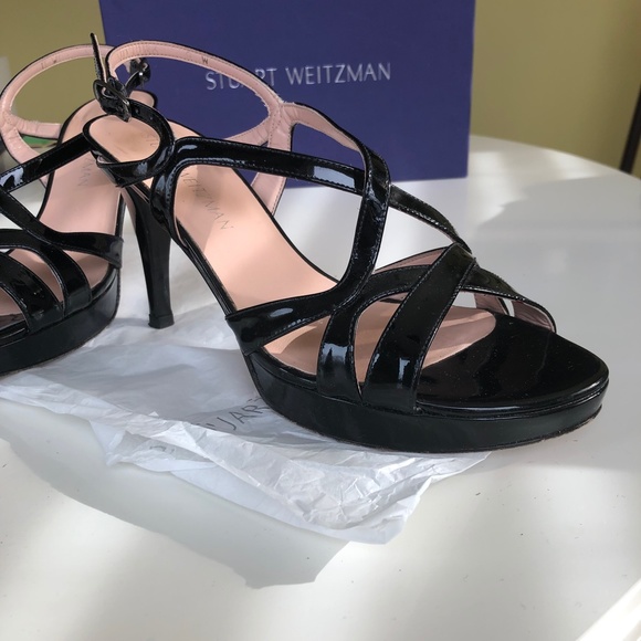 Stuart Weitzman Axis Black Patent Leather Women's Platform Sandals US 8W - Picture 6 of 8